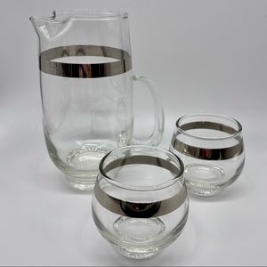 Vintage Libbey Silver Band Small Pitcher and Roly Poly Tumblers Glasses …